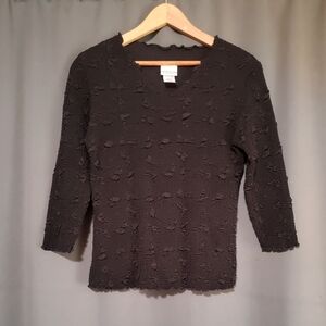 Haystacks Black Textured 3/4 Sleeve Shirt Size Small BLACK ADUENA SURREAL